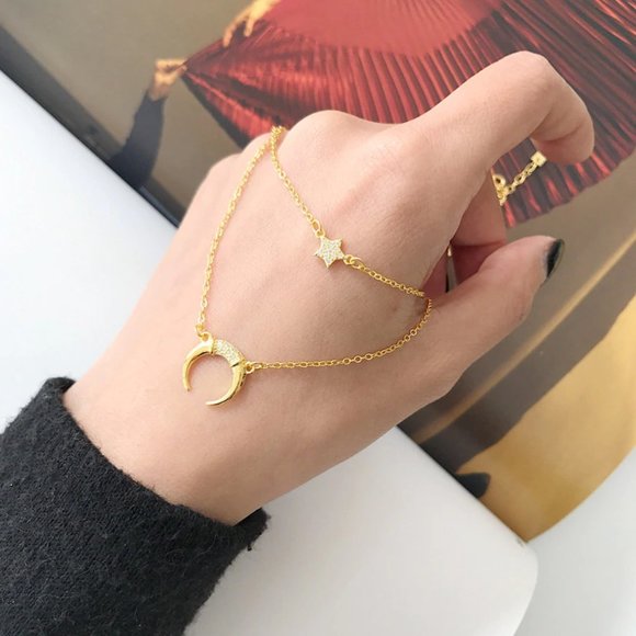 14K gold Crescent Moon Multi-Strand Gold Necklace - Picture 6 of 9